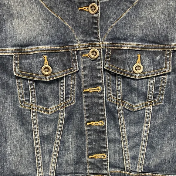 Torrid Blue Medium Wash Collarless Cropped Bolero 3/4 Sleeve Denim Jacket 3683 - Picture 4 of 12